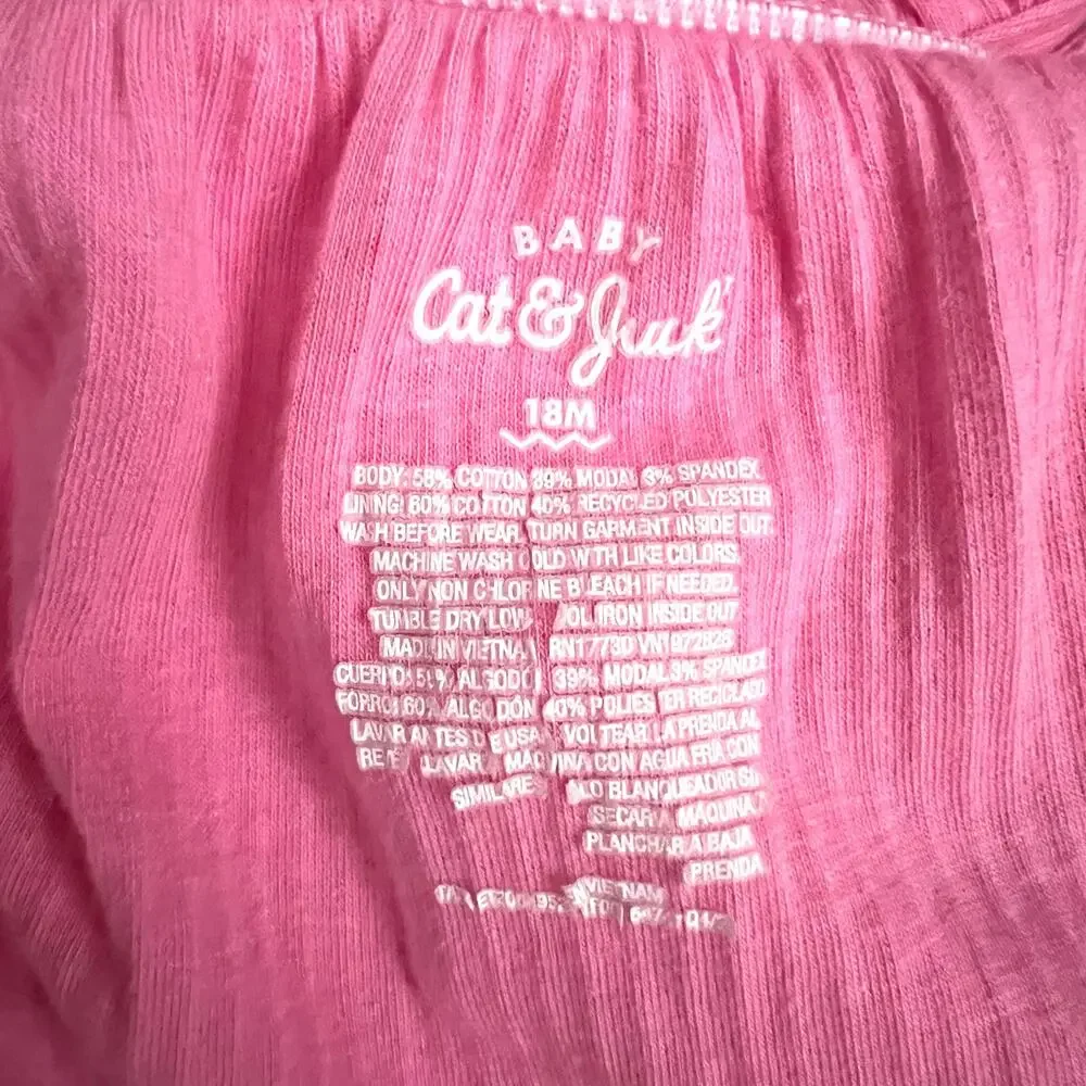 🍄3/$15 Cat & Jack Ribbed Romper Baby 18M Pink Strawberry Print Adjustable Ruffle